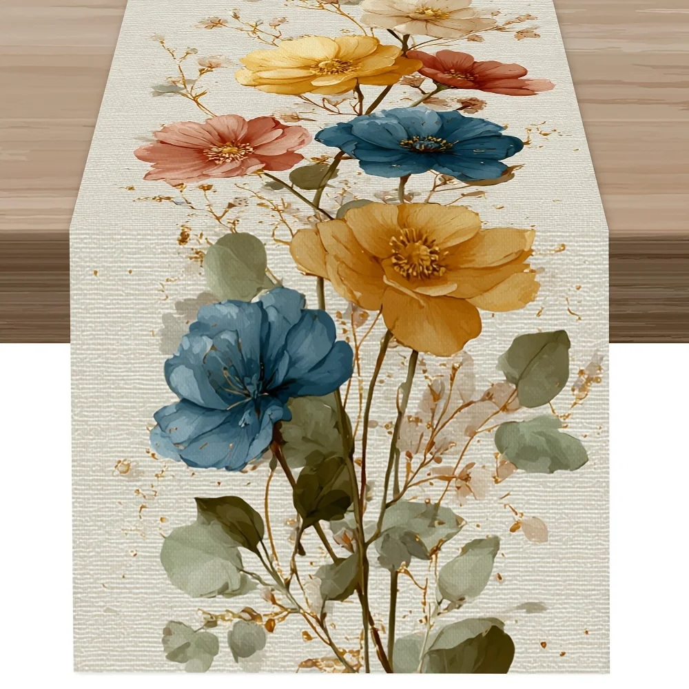 1pc, Elegant Butterfly Love Art Floral Pattern Printed Table Runner, Latest Summer Table Runner, European Pastoral Style, Printe