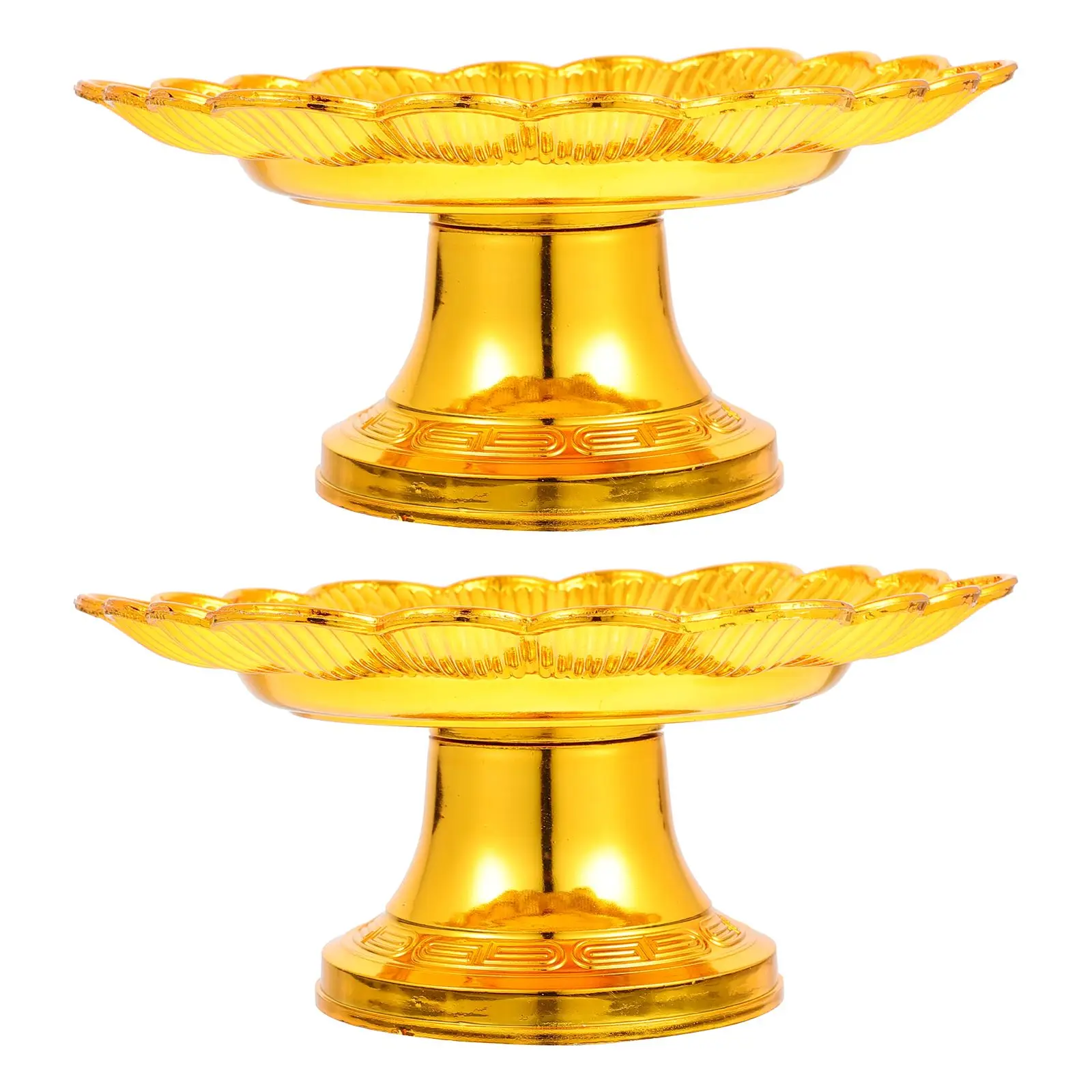 

2 Pcs Fruit Plate Retro Decorative Tribute Plate Tray Temple Dish Offering Plates Bright Color Carved Patterns