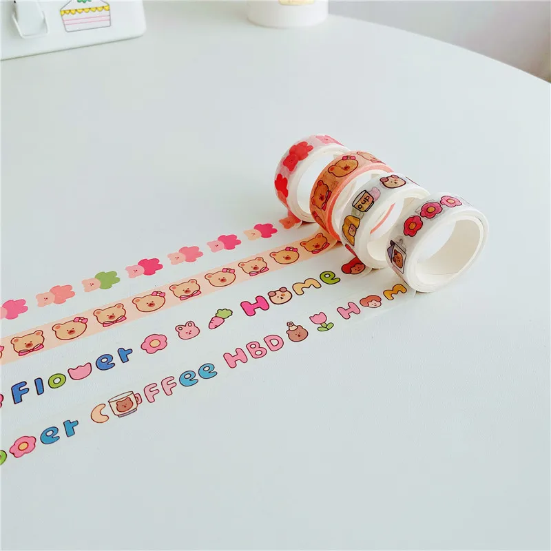 

5m Roll Cute Bear Alphabet Washi Tape Korean Aesthetic Removable Adhesive Tape for Journaling Planner Sticker Craft