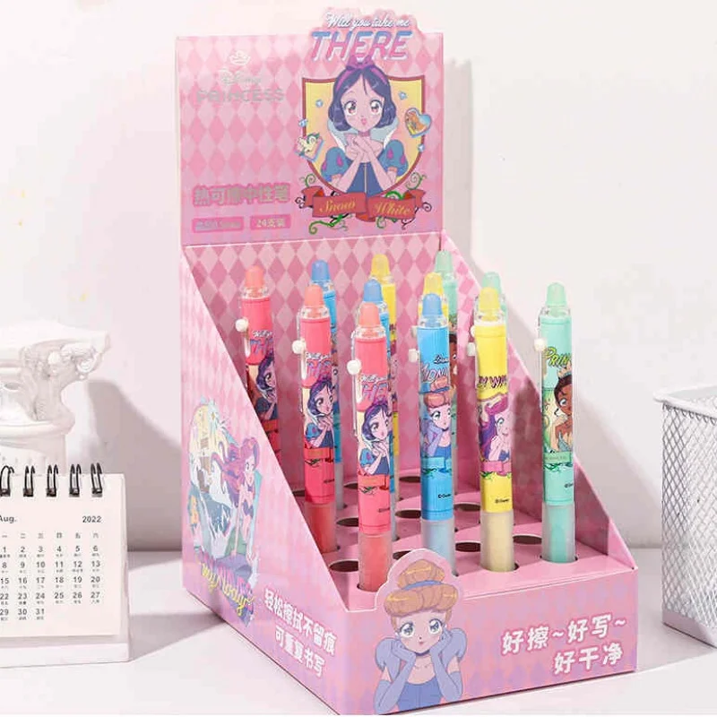 12/24 قطعة الكرتون ديزني الأميرة قابل للمسح هلام القلم لطيف 0.5 مللي متر الحبر الأزرق الصحافة توقيع أقلام الترويجية هدية اللوازم المدرسية