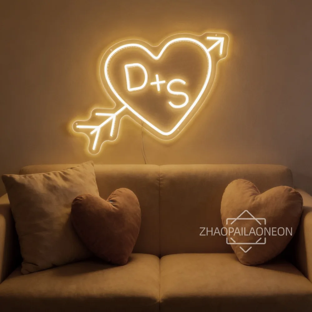 Custom Neon Sign Initials Arrow Heart Neon Led Sign Wedding Decor Home Room Engagement Party Decor Neon Light Anniversary Gifts