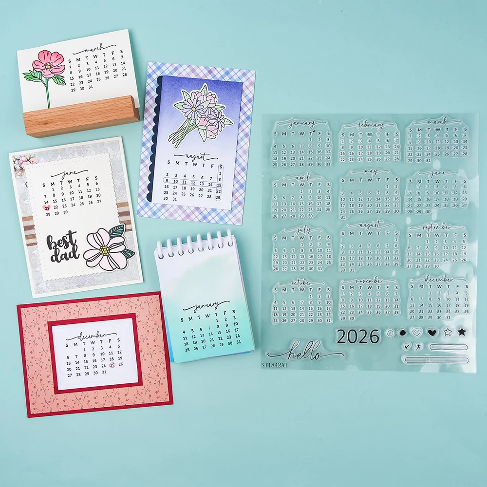 Calendar Date 2026 Clear Stamp Time Week Day Year Clock Transparent Clear Silicone Stamp for Scrapbooking Making Handmade