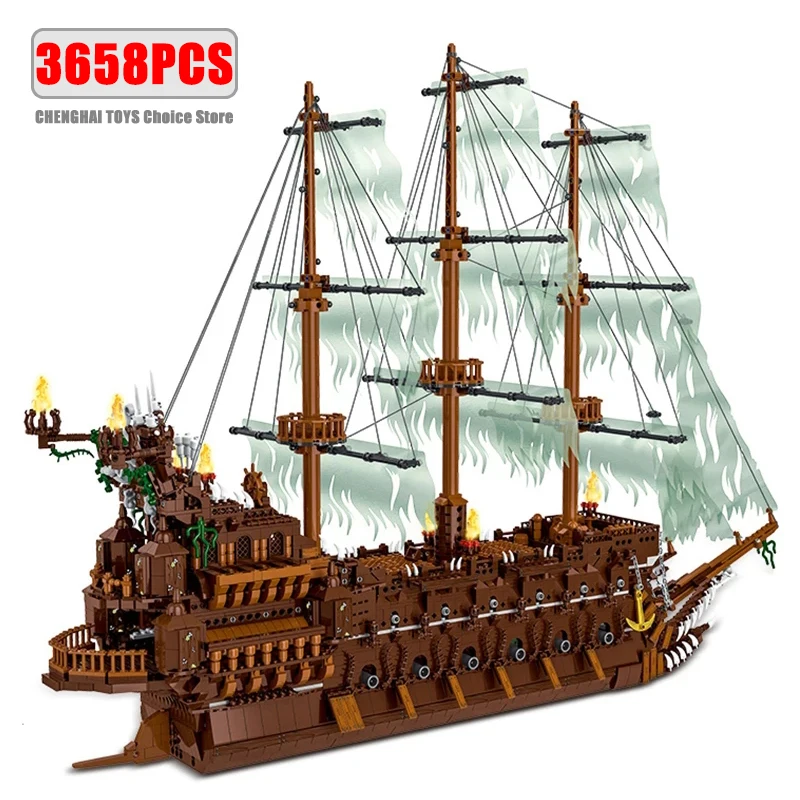 3658PCS The Flying Dutchman Building Blocks Phantom Black Pearl Ship Model Bricks Desktop Decoration Toys For Kids Holiday Gifts