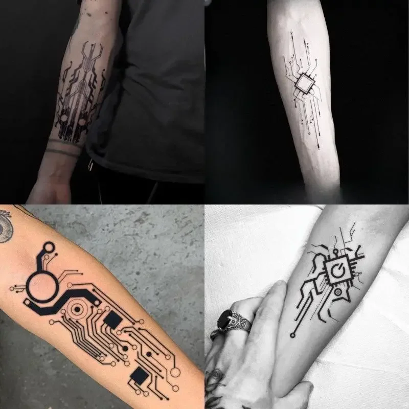 Pegatinas de tatuaje de reinicio de placa de circuito para mujer y hombre, tatuajes temporales de brazo, tatuajes falsos impermeables, Cyberpunk duraderos