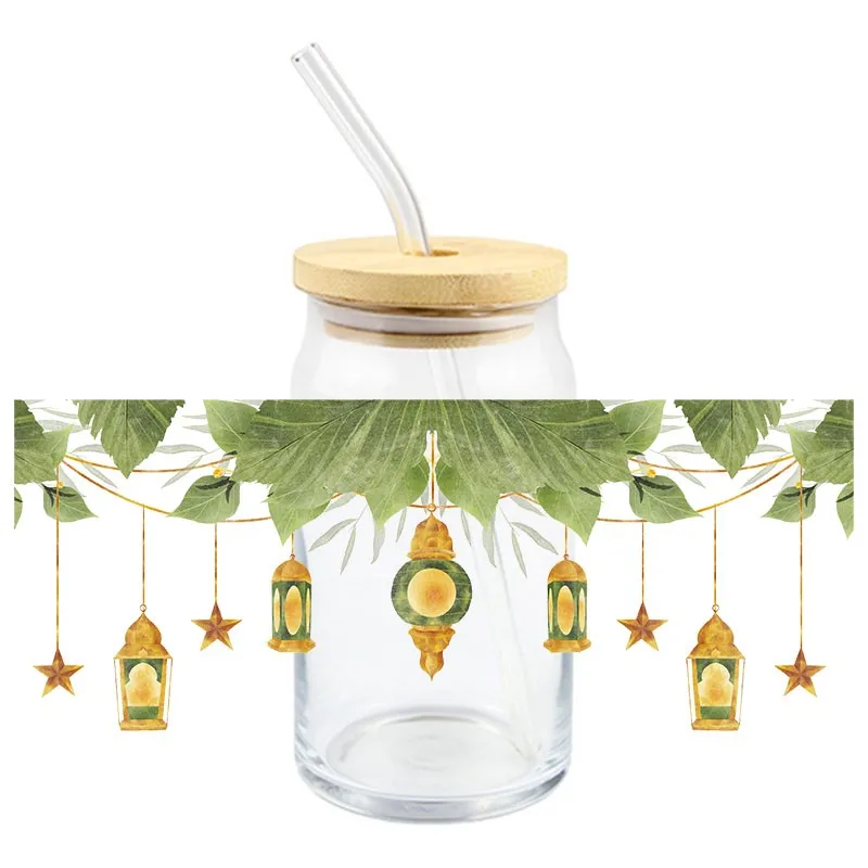 Ramadan UV DTF Wrap Transfer Stickers Golden Moon Stars Design DTF Wrap For Bottles Cups DIY Waterproof Decal