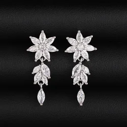 Huitan Sparkling Cubic Zirconia Dangle Earrings Women Aesthetic Flower Design Luxury Bridal Wedding Earrings New Fashion Jewelry