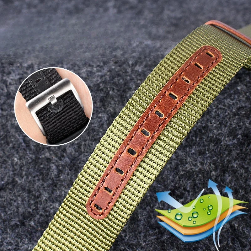 Waterproof Soft Woven Nylon Watchbands for Hamilton Khaki Army Green Field H69439931 H69439411 Series 20mm 22mm Watch Strap