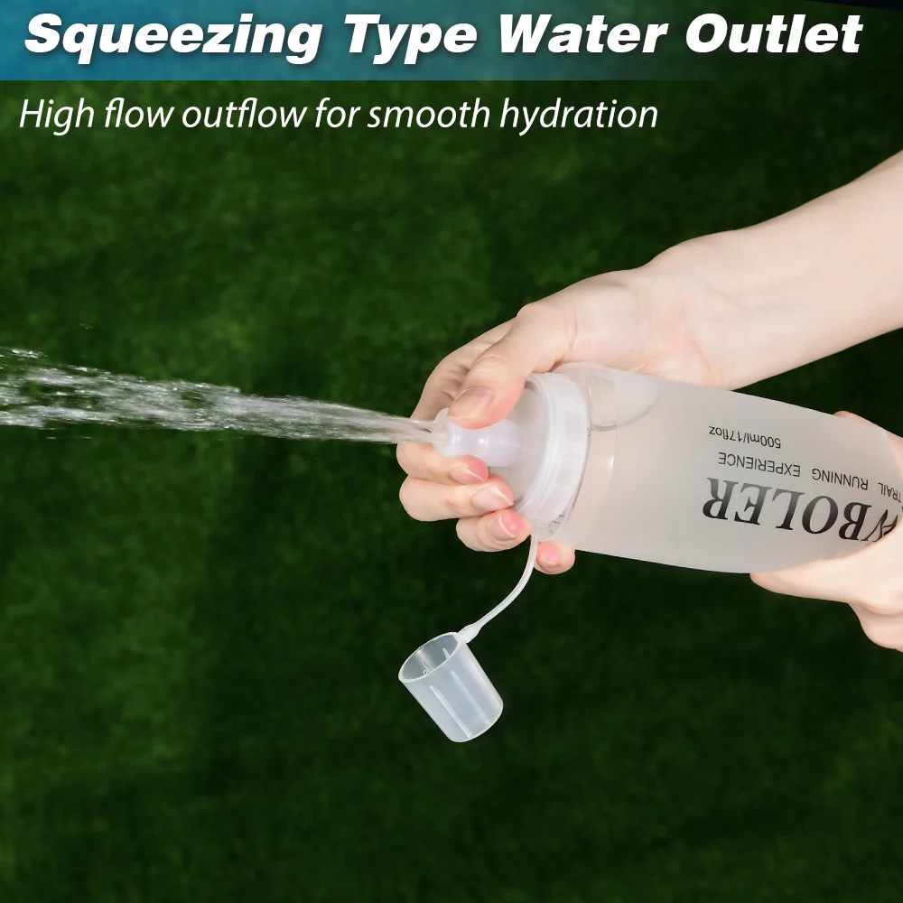 Weiche TPU-Wasserflasche, 500 ml, ultraleicht, faltbar, mit Armband, fest, rutschfest, für Outdoor-Sport, Wasserbeutel, weiche Wasserflasche – Detail 4