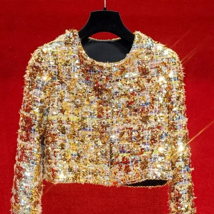 سترة لامعة للنساء معطف صغير للربيع والخريف للسيدات 2026 بلوزة راقية جديدة #5
