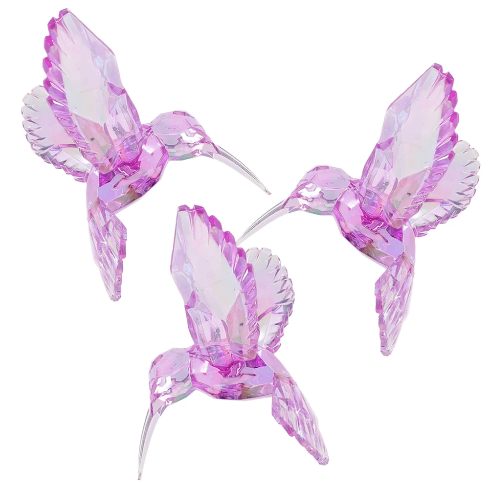 

3 Pcs Fantasy Acrylic Bird Pendant Home Decor Hummingbird Ornament Crystal Purple