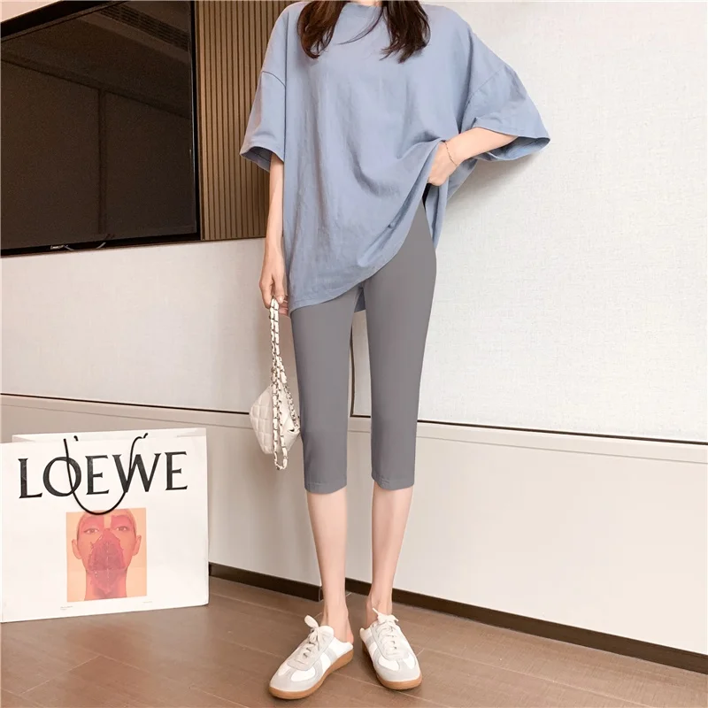 Calça legging cintura alta de sete pés fena, verão, slim fit, modal preta, yoga, esportes, fina, exercício, camada base.