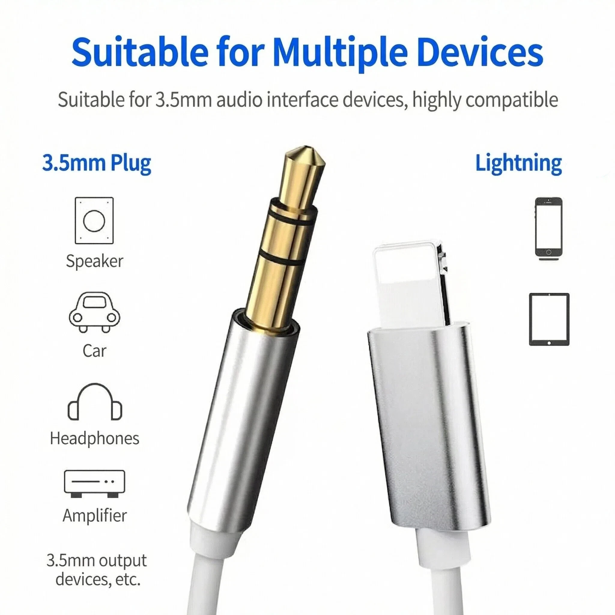 Wired Earphone Lightning - ประเภท C ถึง 3.5 มม.AUX สายเคเบิลอะแดปเตอร์เสียงสเตอริโอในรถยนต์ลำโพงหูฟังสายเสริมไลท์นิ่งสำหรับโทรศัพท์ซัมซุง