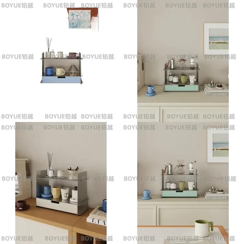 Stainless Steel Coffee Cup Shelf Anti Fingerprint Water Bar Organizer for Bath Desk Cosmetics Perfume Storage Rack