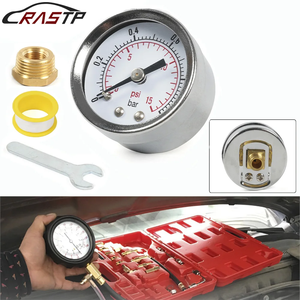 RASTP-Universal 0-15PSI 0-1Bar Stainless Double Scale Pressure Gauge For Fuel Injections Systems With 1/8NPT 3/8NPT Connector