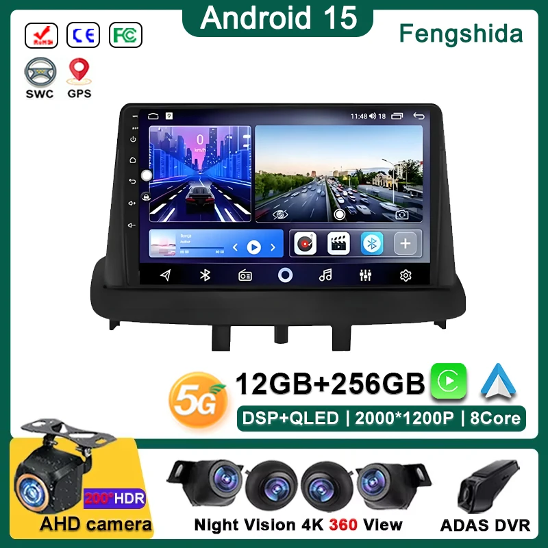 

Android 15 For Renault Megane 3 Fluence Samsung SM3 2008-2014 Car Radio Multimedia Video Player Navigation GPS No 2 din 5G WIFI