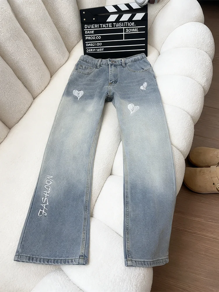 

Мужские джинсы Thiened Bell Bot на подкладке Fce, повседневные прямые брюки со средней талией и вышивкой adient Color