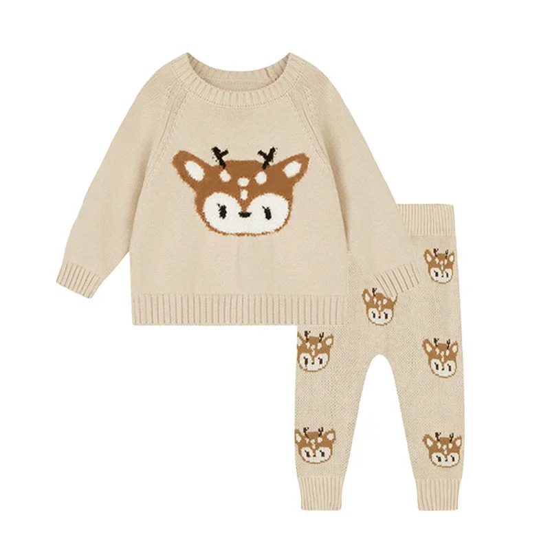 Baby Boys Girls Spring Fall Sweater Clothes Suits Infant Sweater Tops + Pants Newborn Toddler Warm Outwear Clothing