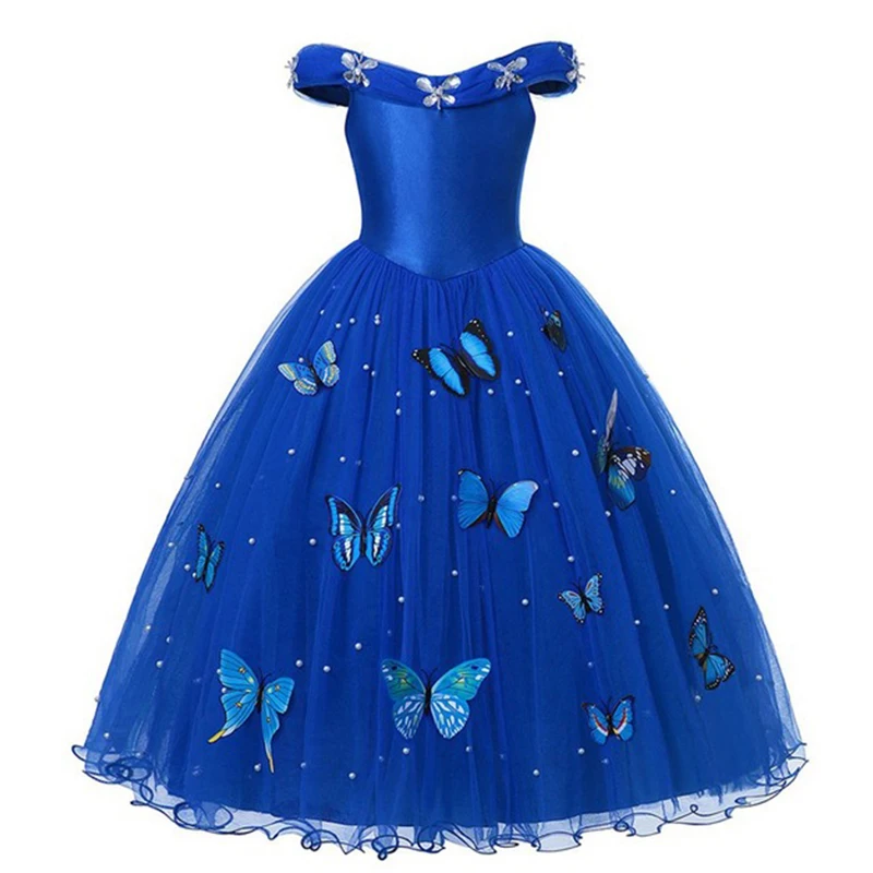 Disney Children\'s Princess Dress Cinderella Halloween Vestidos Party Cosplay Girls Pearl Butterfly Costume Kids Ball Gown