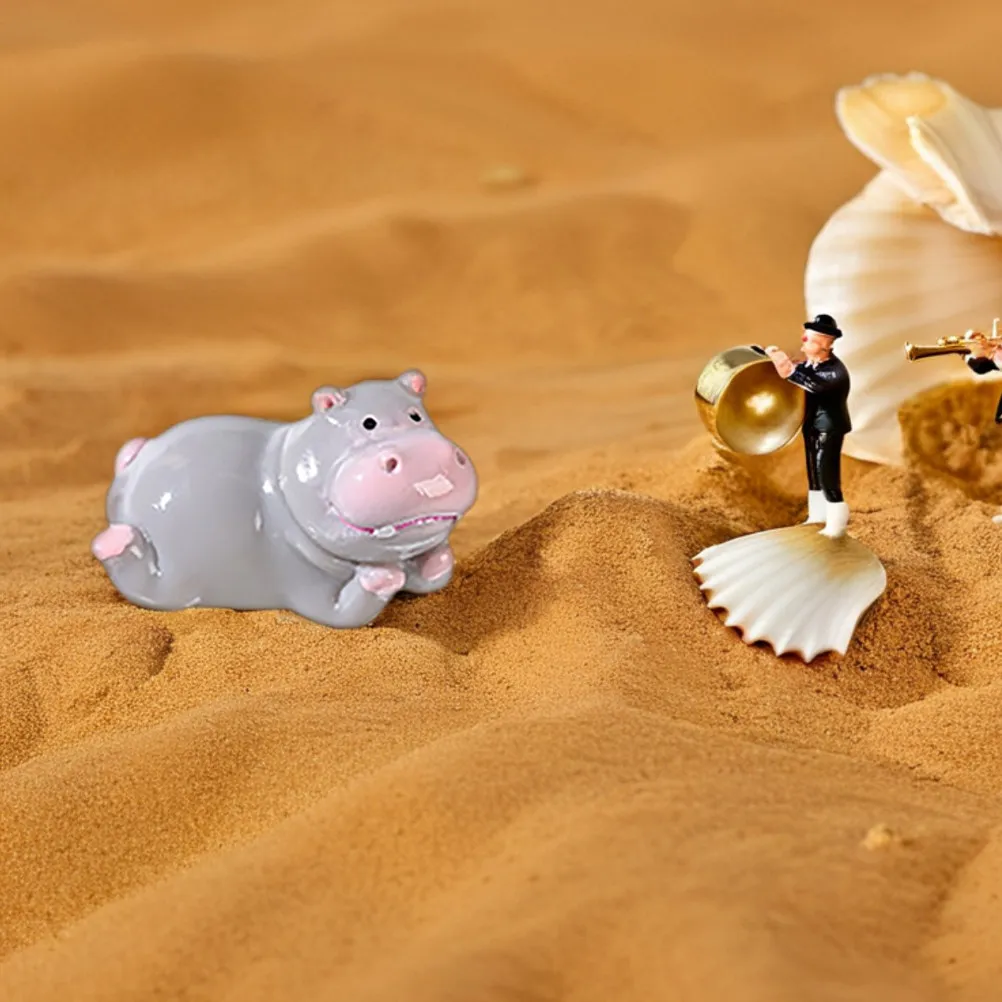 

12Pcs Compact Resin Hippo Figures Joyful Mini Animal Decor for Home Office Car Interior Cupcake Toppers Dollhouse Scenes Micro