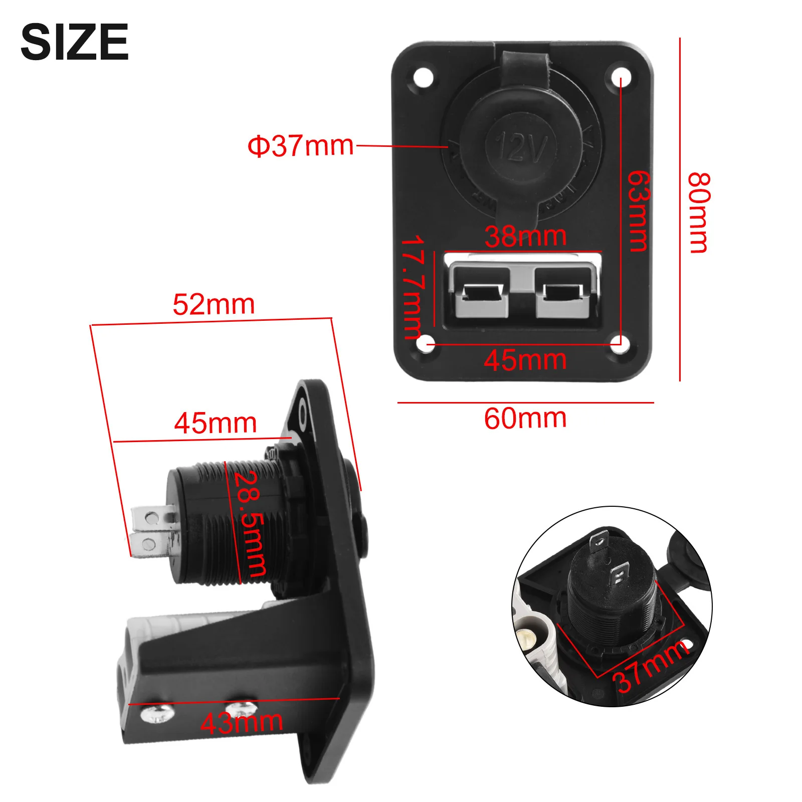 50 Amp Socket Flush Mounting Bracket for Caravan RV Camping Trailer Yacht Marine Bus Applications 600V 12 24V Rated