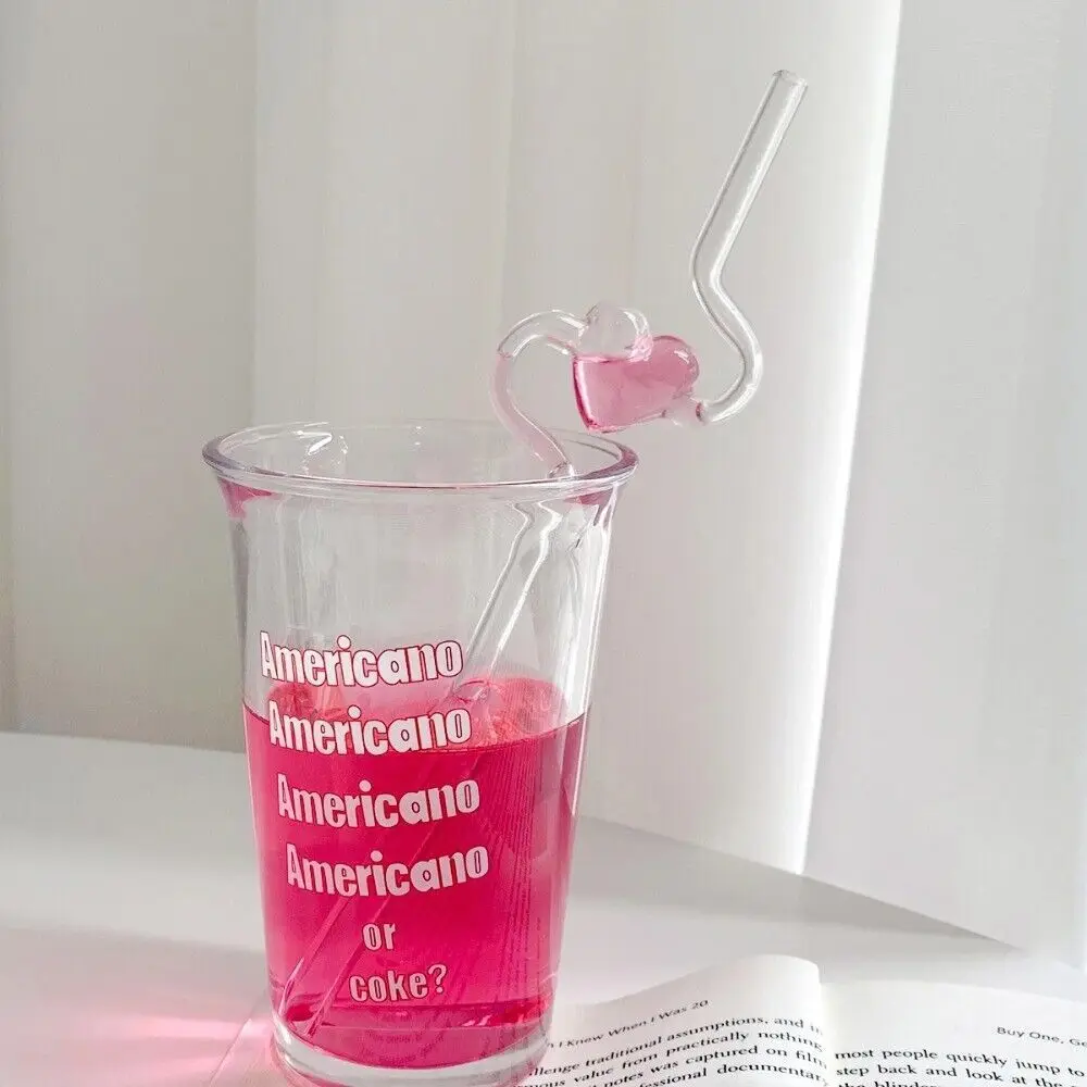 Transparent Love Heart Glass Straw Reusable Bar Accessories Juice Straw