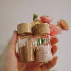 1Pc Bamboo Cap Screw Top Sealed Sample Bottles Glass Spice Jar Sugar Pots Mini Canister Condiment Dispenser Containers