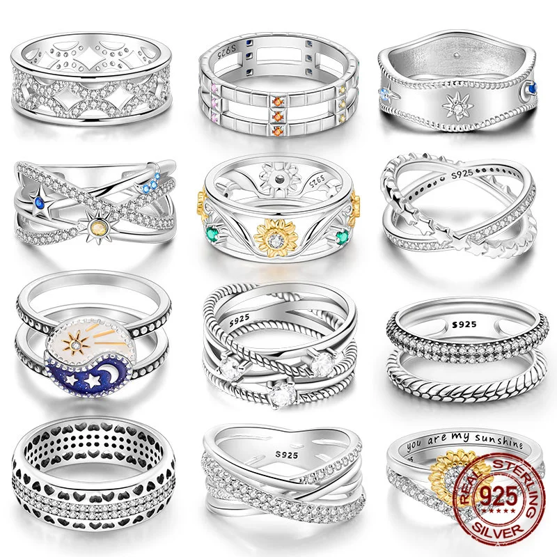 Women'S Pavé Multi-Ring Cross Wide Ring 100% 925 Sterling Silver Suitable For Anniversary And Valentine'S Day Gifts