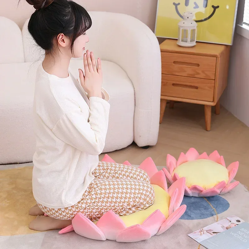 Soft Stuffed Plant Flower Toy Floor Mat Pink Lotus Flower Plush Pillow Back Cushion Bedroom Home Pillow Birthday Xmas Gifts
