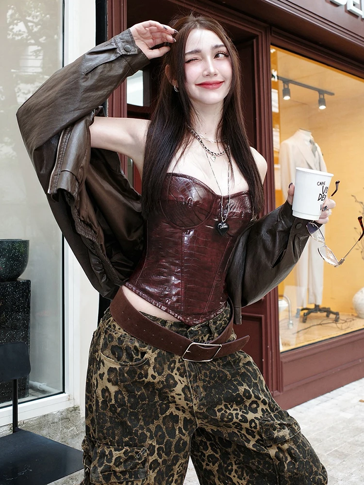 Kliou بو الجلود تانك القمم امرأة مثير الصدر التفاف قبالة الكتف عارية الذراعين شكل الخصر نظرة أنحف الساخن الفتيات الشارع سترة الموضة #5