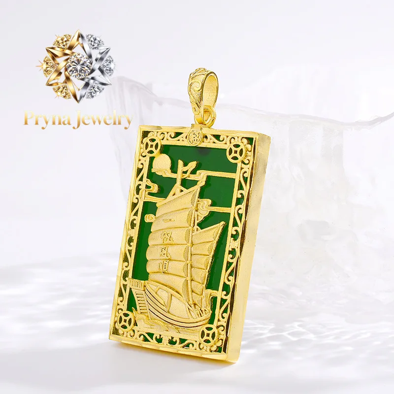 Pryna Jewelry  Boutique 9999 gold jewelry fashion men's pendant 24k real gold fashion atmospheric sailing necklace as a boyfrien