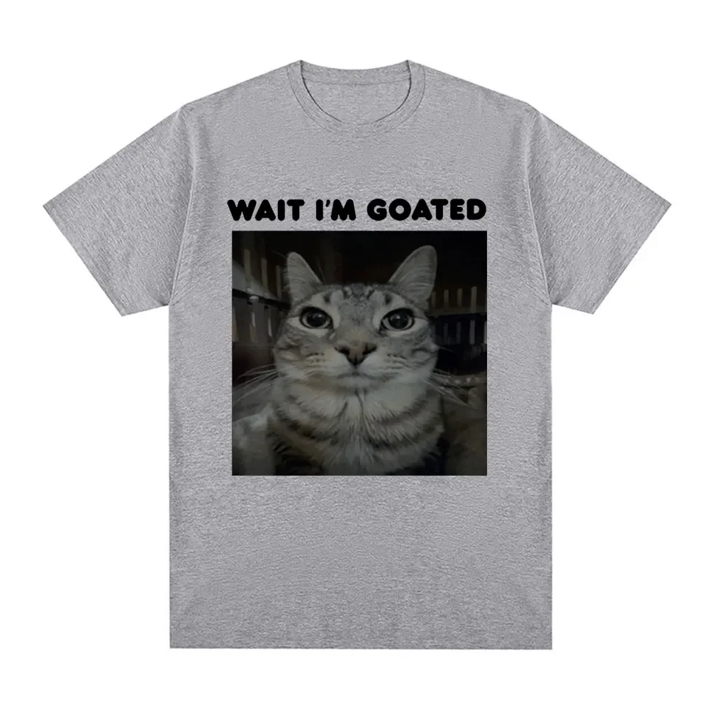 Wait I'm Goated Funny Meme Cat T-shirt Women Clothing Casual Oversized T-shirts Hip Hop Vintage T Shirts Streetwear Fashion Y2K
