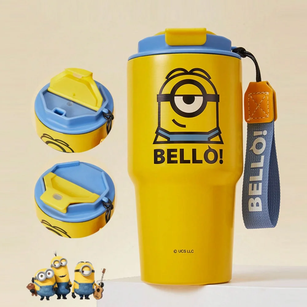 

Minions Collection Stainless Steel Tumbler with Strap 500mL - Leakproof Insulated Cup BPA Free Travel Mug for Kids Adults Gift