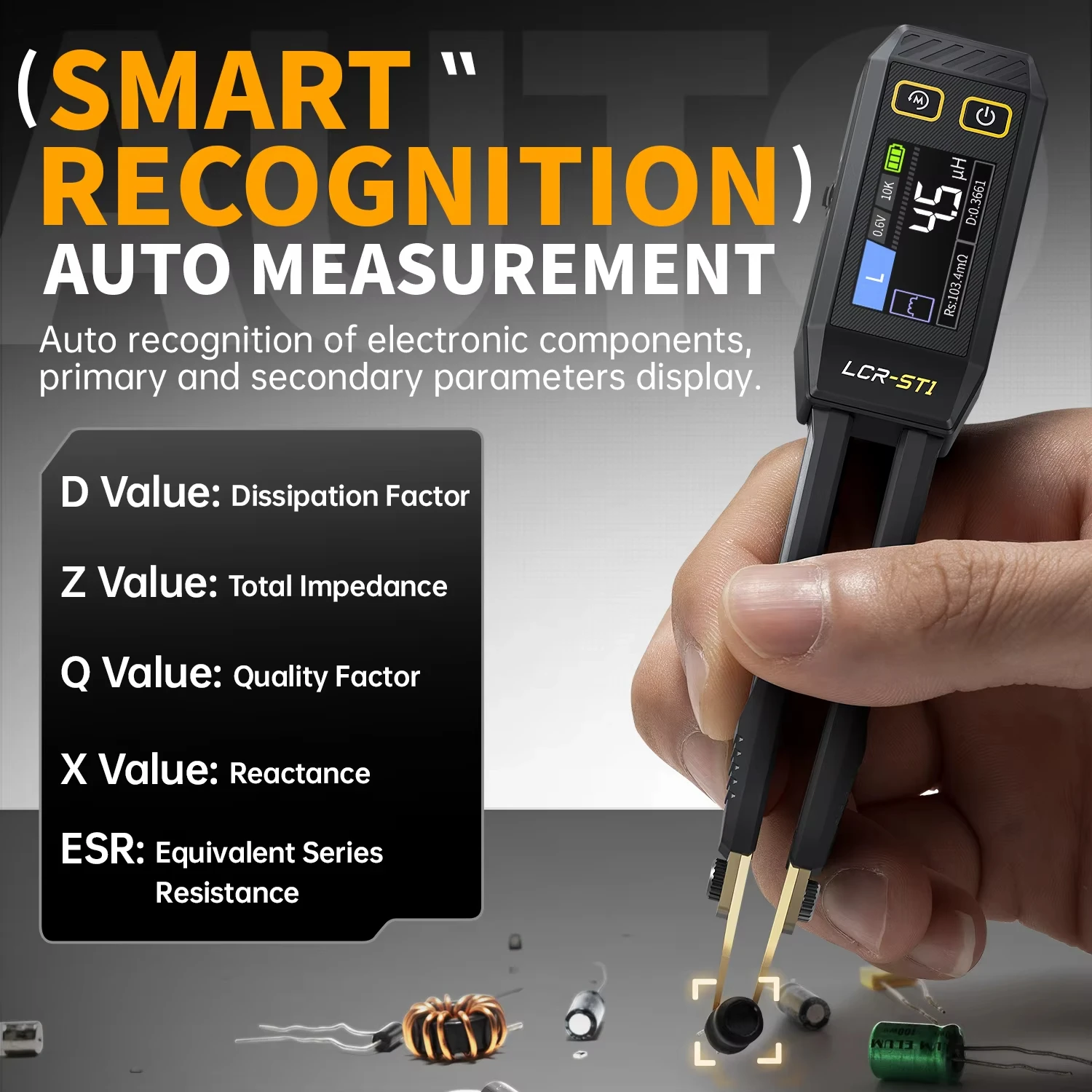 Transistor Tester Smart Tweezer LCR SMD ESR Tester Resistance Capacitance Inductance Continuity Diode Test Auto Multimeter Tools