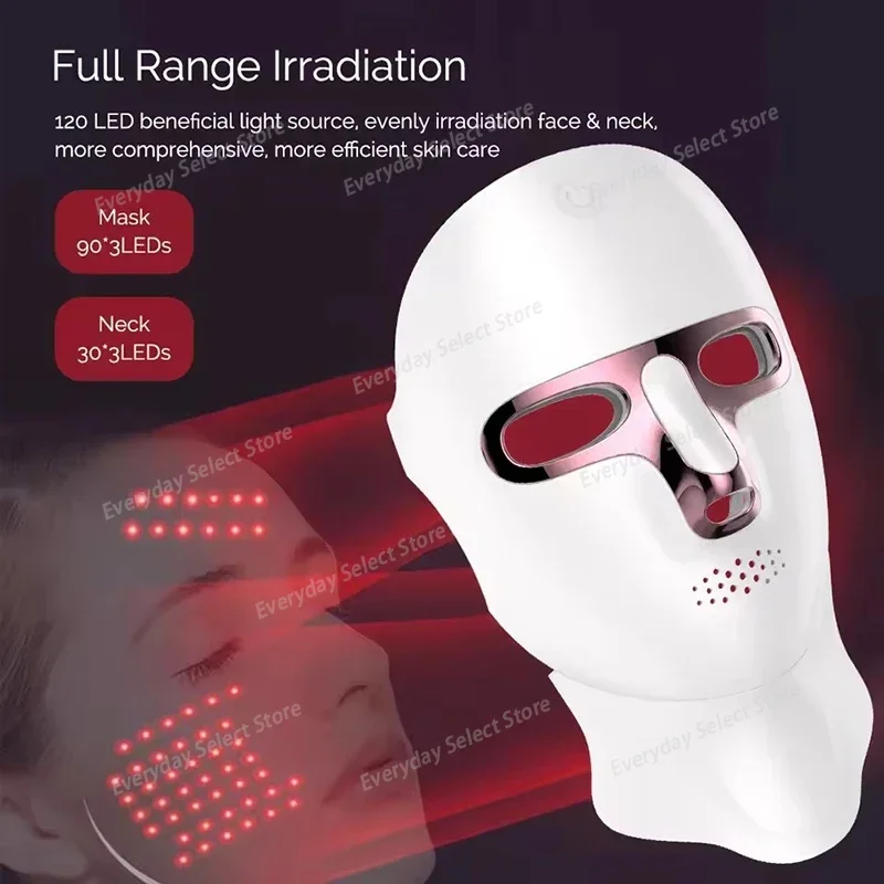 Beauty Face-Neck Mask Instrument 120 LED Photon Electronic Mask Repair Skin Rejuvenation Lightens Fine Lines Brighten Skin Tone
