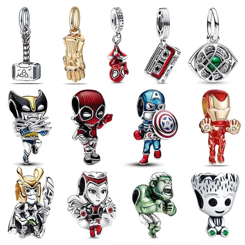 fit Original Bracelet Bangle Disney Marvel Lron Man Deadpool Wolverine 925 Sterling Silver Charms Beads Pendant DIY Jewelry Gift