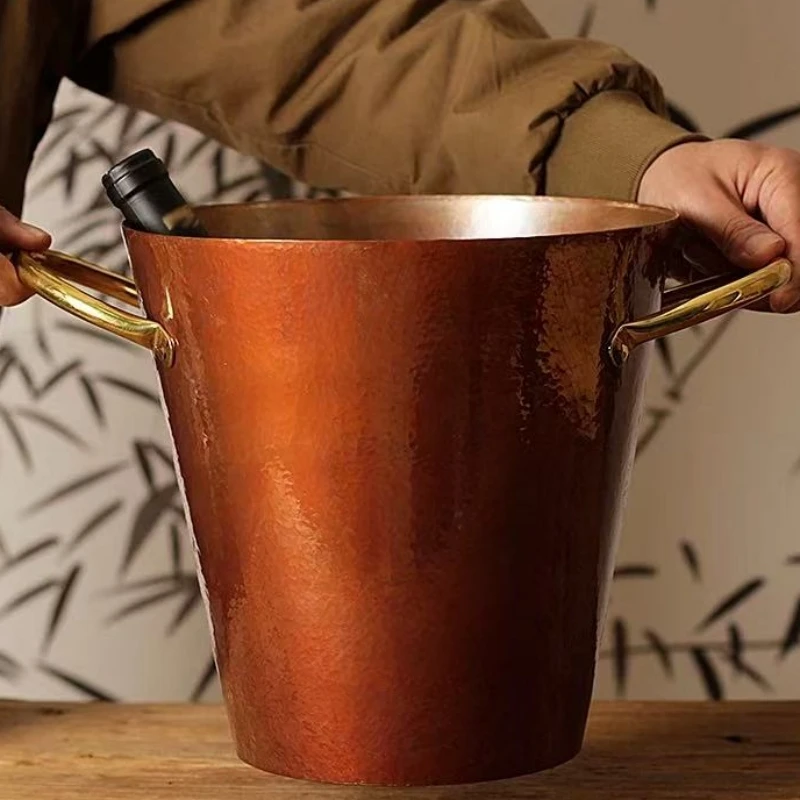 

Vintage Red Copper Ice Bucket,Multiple Sizes Camping Portable Retro Beer Beverage Ice Cube Storage Bucket Drinkware Tableware