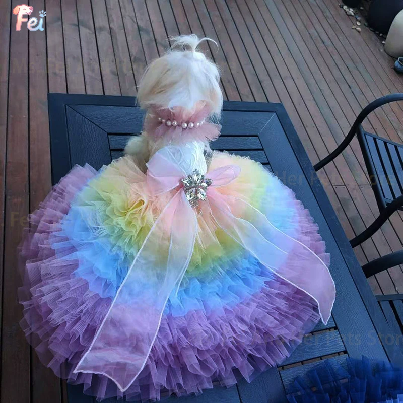 Handmade High-Quality Candy-Colored Pet Wedding Dress with Large Train for Small Dogs Birthday And Photography Dog Apparel