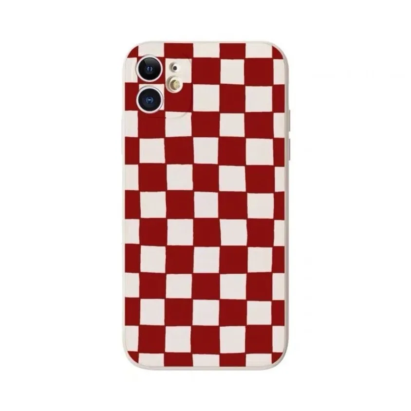 Fashionable Red Checker Case for iPhone 14 13 Pro Max Back Phone Cover for 12 11 Pro Max X XS XR 8 7 Plus SE 2020