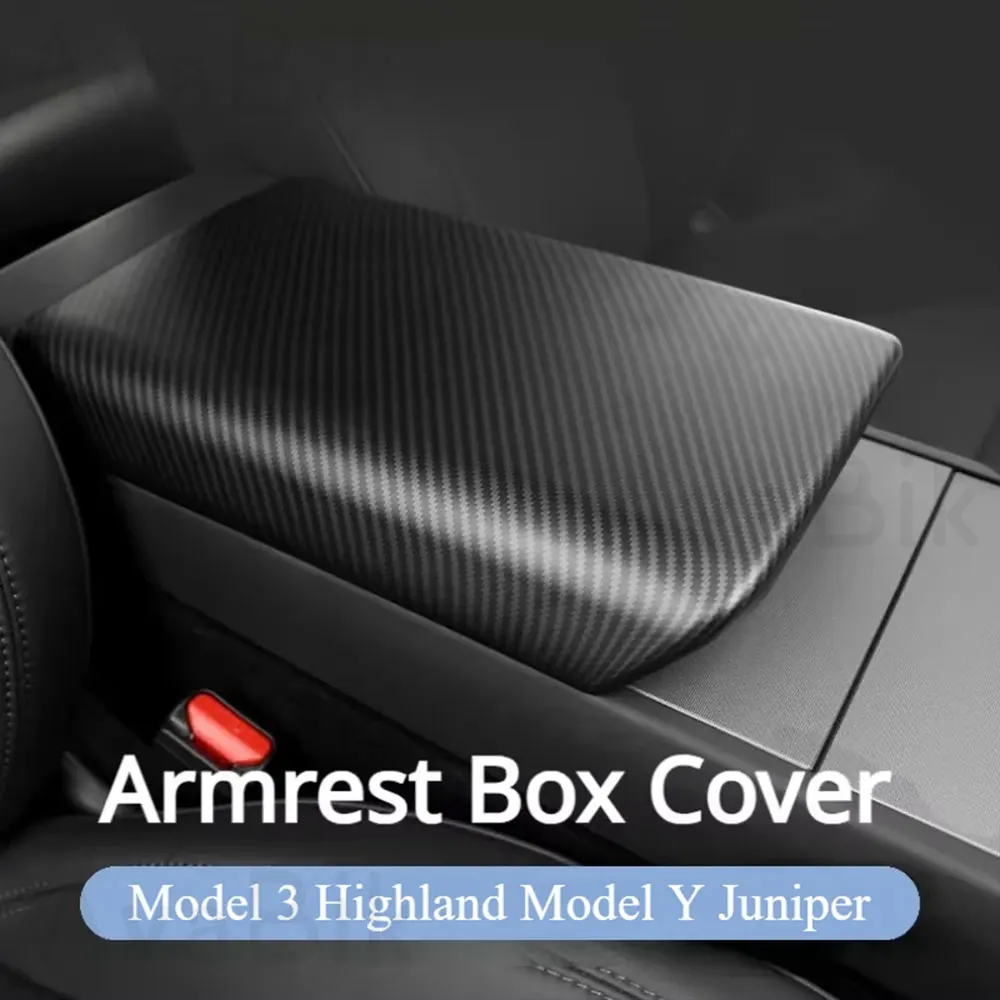 Carbon Fiber Interior Anti-Kick Sequin Cover for Tesla's New Version Model 3/Y Central Control Armrest Box Cover Interior Kits