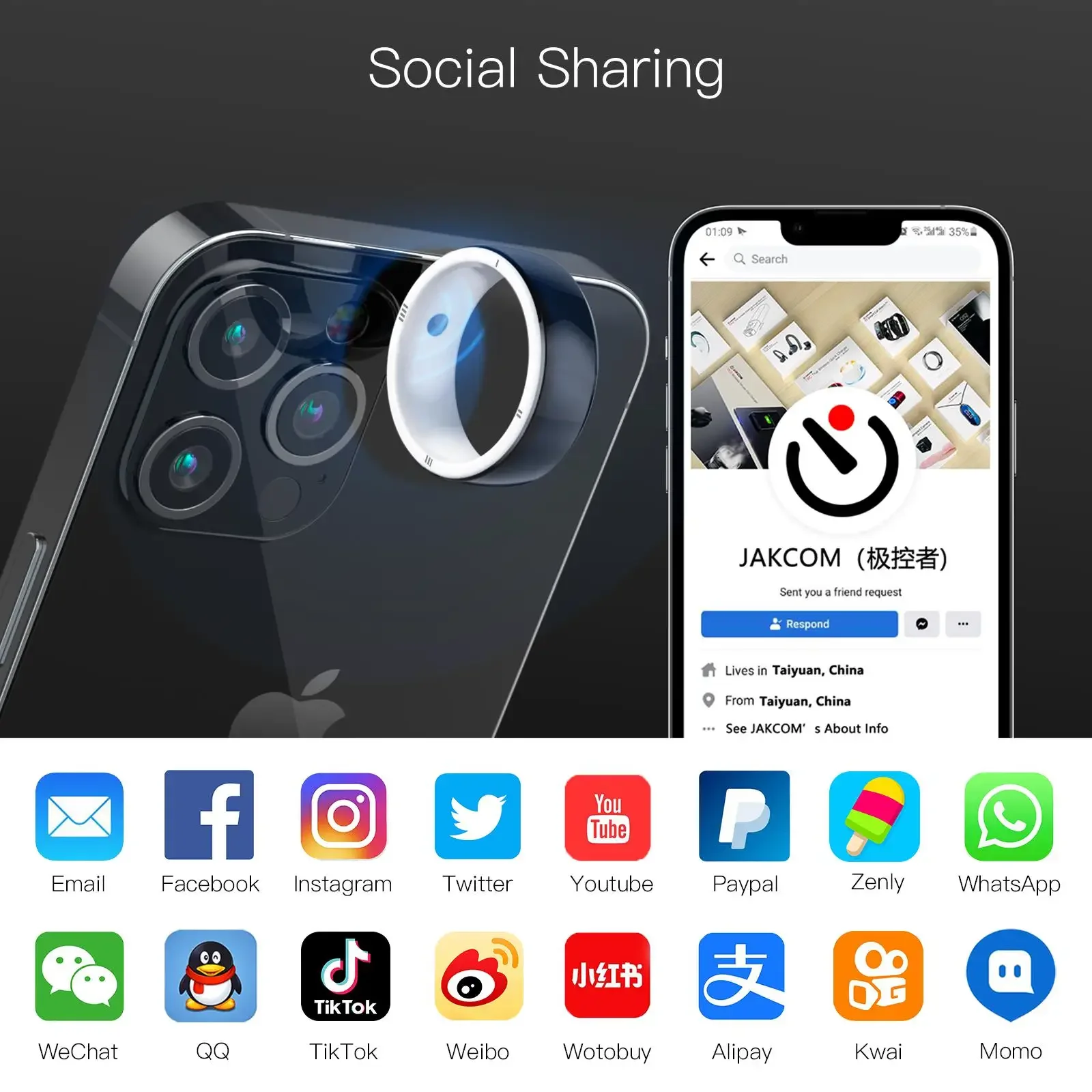 Xiaomi Mijia R5 Smart Ring for GPS,ID,IC,NFC IOS Android WP Mobile Phones Smart Wearable Device Multifunction Magic Ring