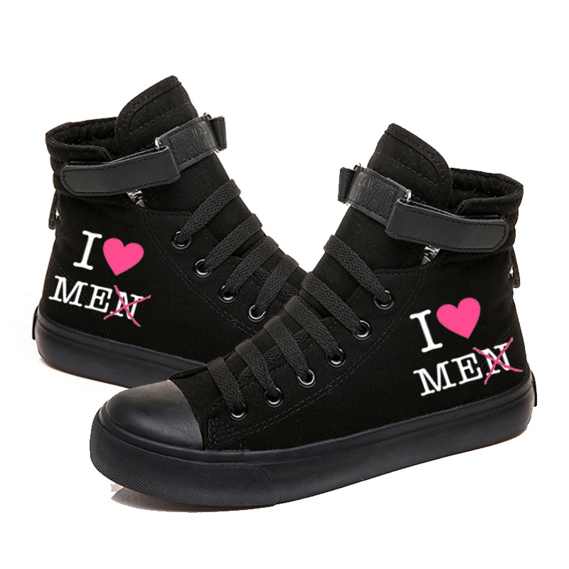 I Love Heart Me Not Men Vintage Graphic Letter New High Top Shoe Women Casual Shoes Black Sneakers Men Soft Shoes Streetwear