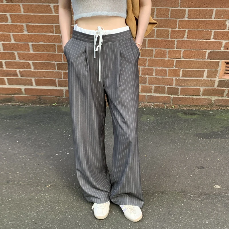 Damen Baggy gestreifte Hose Vintage Y2k Harajuku ästhetische Streetwear hohe Taille weites Bein Hose 2000s trashy Mode Kleidung