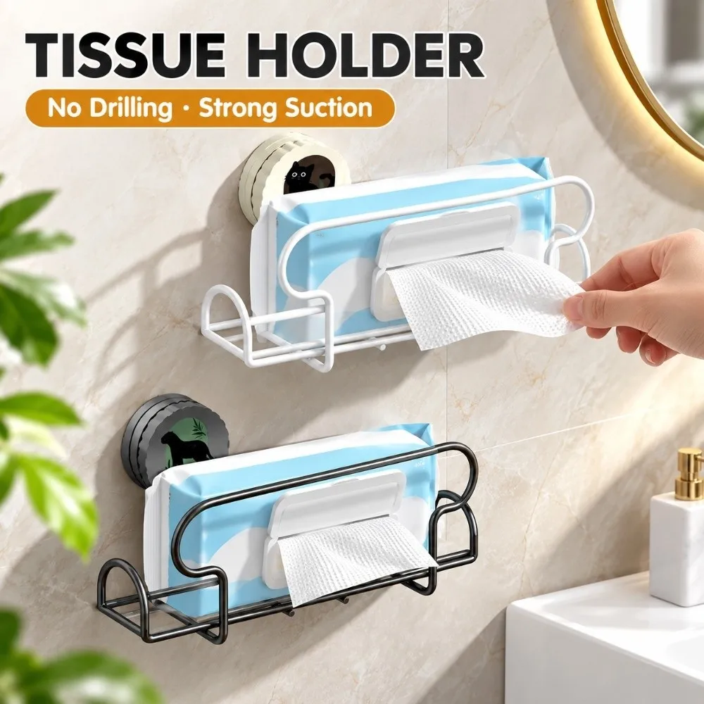 Rust Resistant Tissue Holder Strong Suction Cup No Drill Installation Paper Holder Drainage Iron Construction