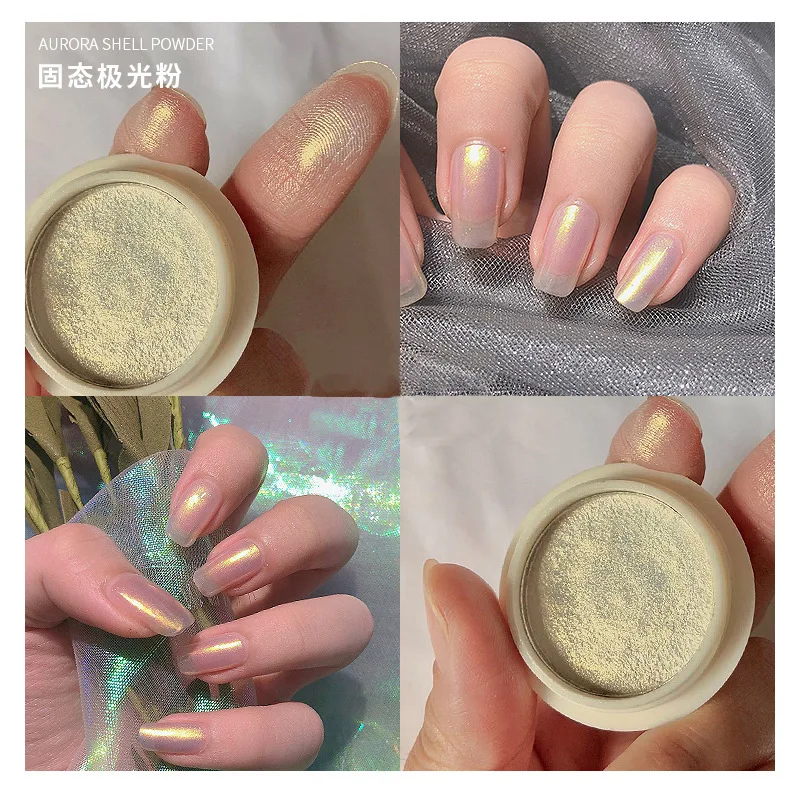 Geel Aurora nagelpoeder chroom pigmenten metallic wrijven stof maanlichteffect nagelkunst decoratie