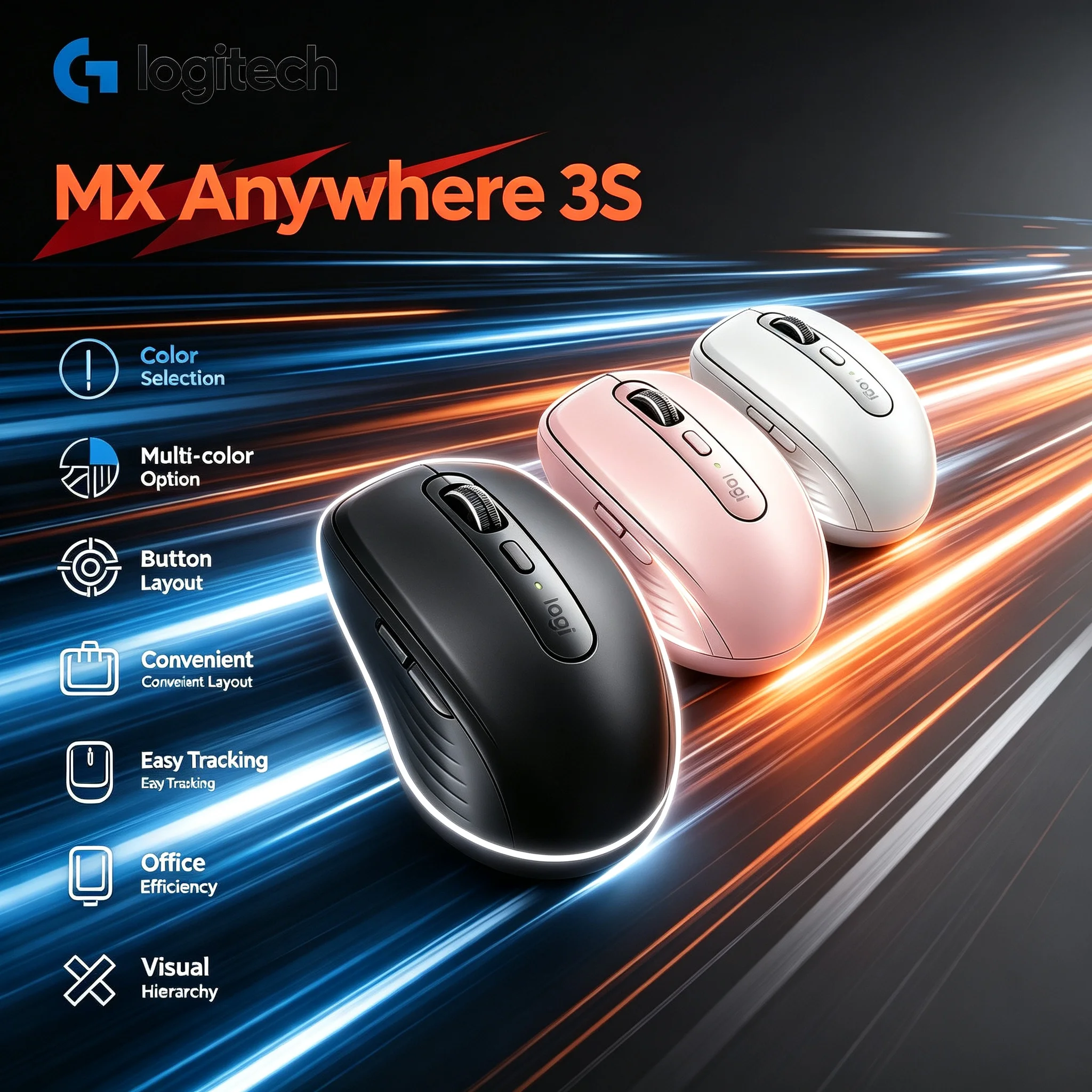 Logitech MX Anywhere 3S Wireless Mice with Smart Scroll Wheel Quiet Click for Mac Windows Laptop