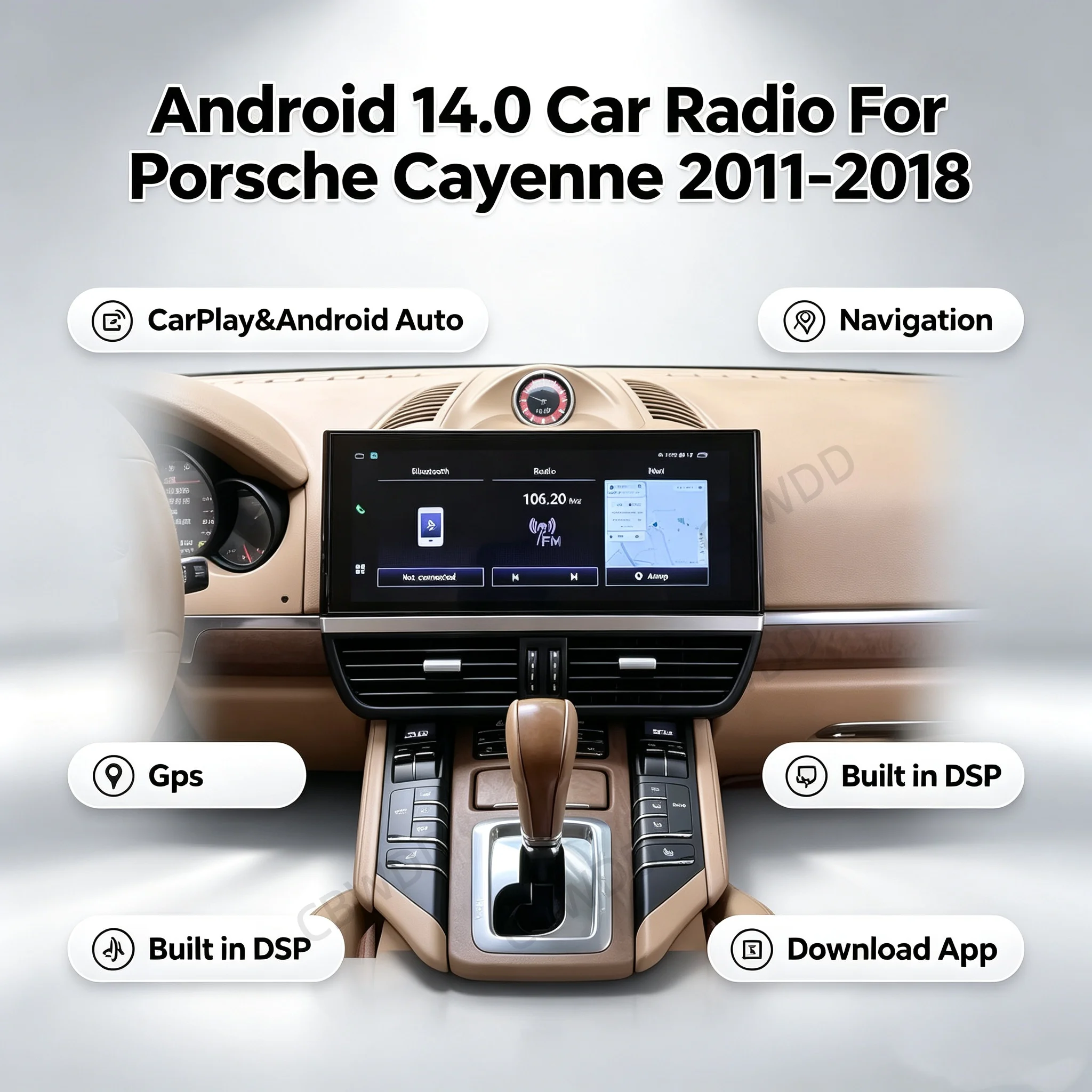 12.3 Inch Android 13 Car Interior Upgrade Kits For Porsche Cayenne 2011-2018 Central Console Panel Multifunctional LCD Stopwatch