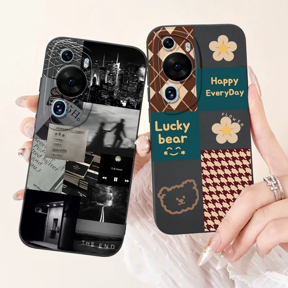 For Huawei P60 Art / P60Pro / HuaweiP60 Case Liquid Silicone Soft TPU Back Cover Phone Funda Gothic Black Night Bumper Panda Bag