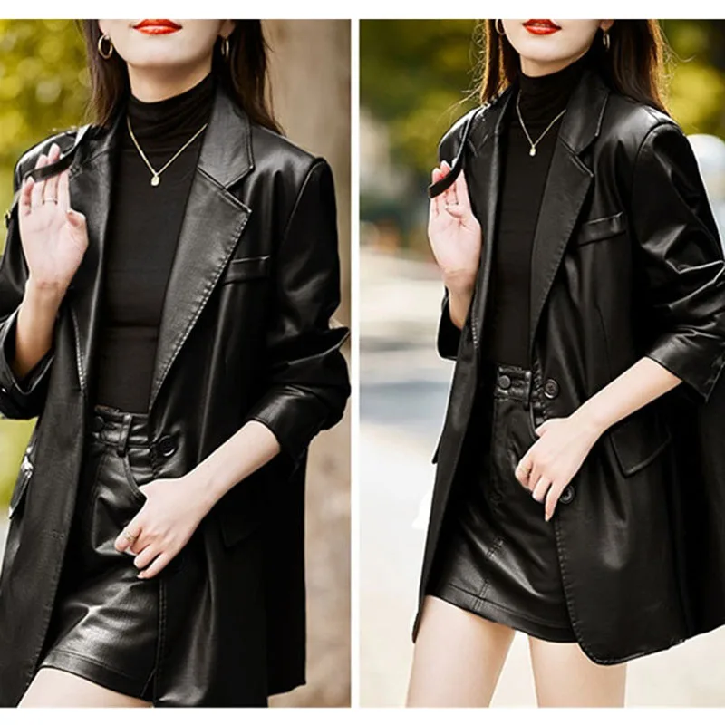 

2025 Women Large Size 4XL Leather Outwear Korean Female Loose Faux Leather Coat Spring Autumn Ladies Fashion PU Leather Jacket