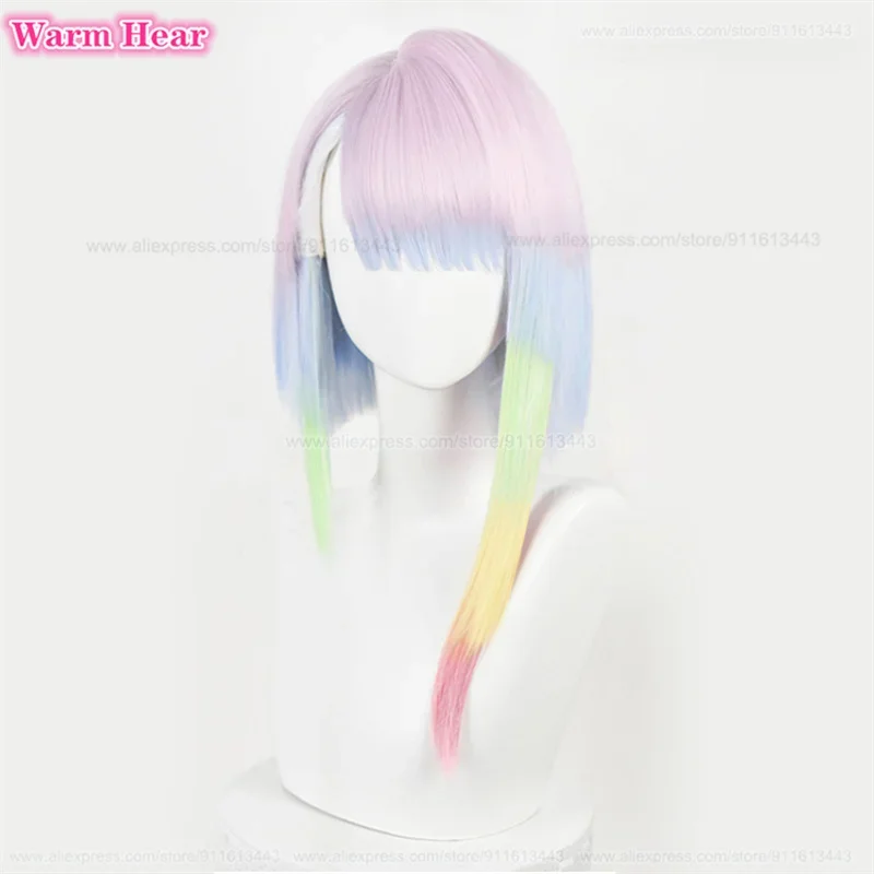 High Quality Anime 45cm Lucy Cosplay Wig Anime Cosplay Multicolor Gradient Wig Hair Heat Resistant Lucy Rebecca Wigs Wig Cap image 3