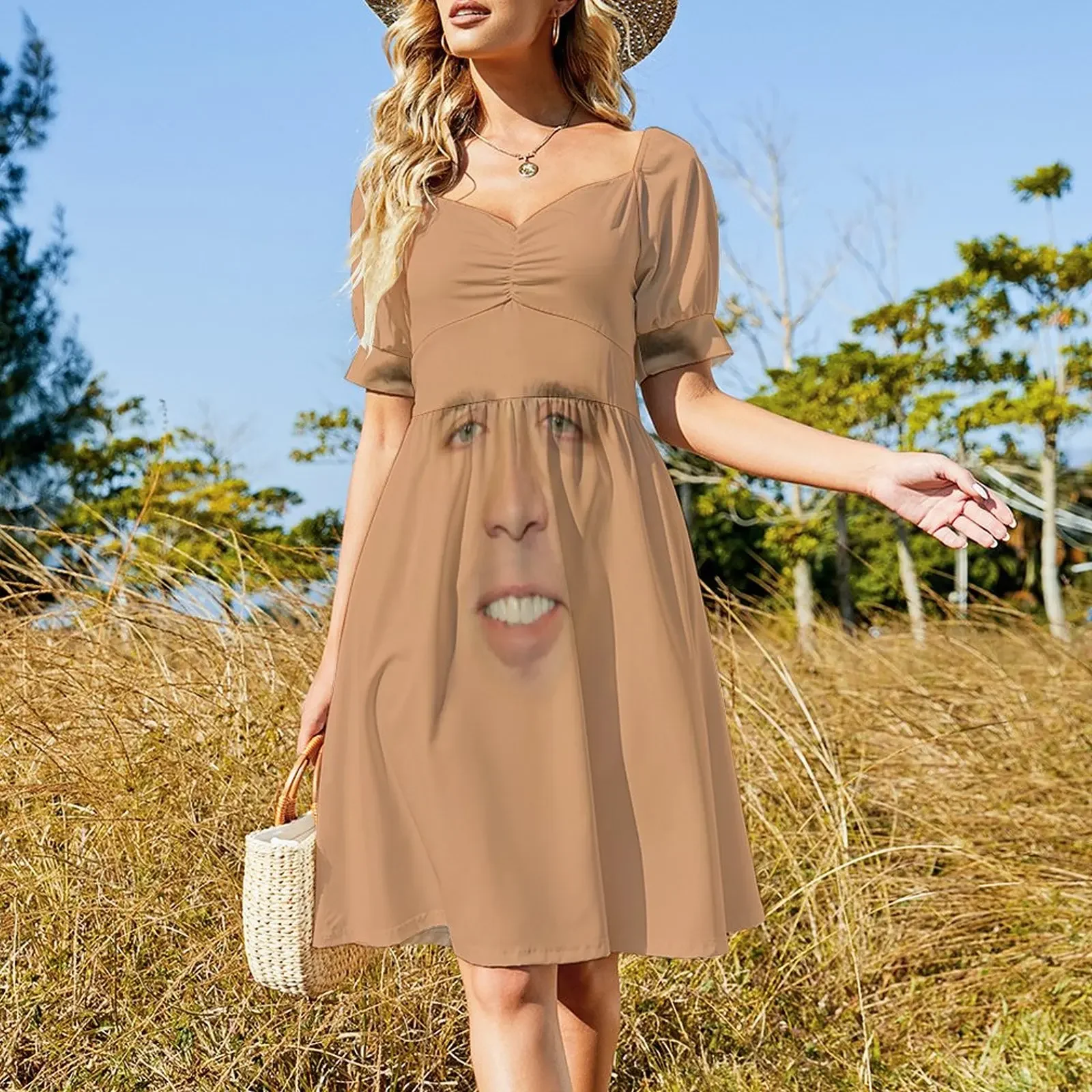 Nicolas Cage Full Face Short-Sleeved Dress elegant and pretty women's dresses beach dress prom clothes